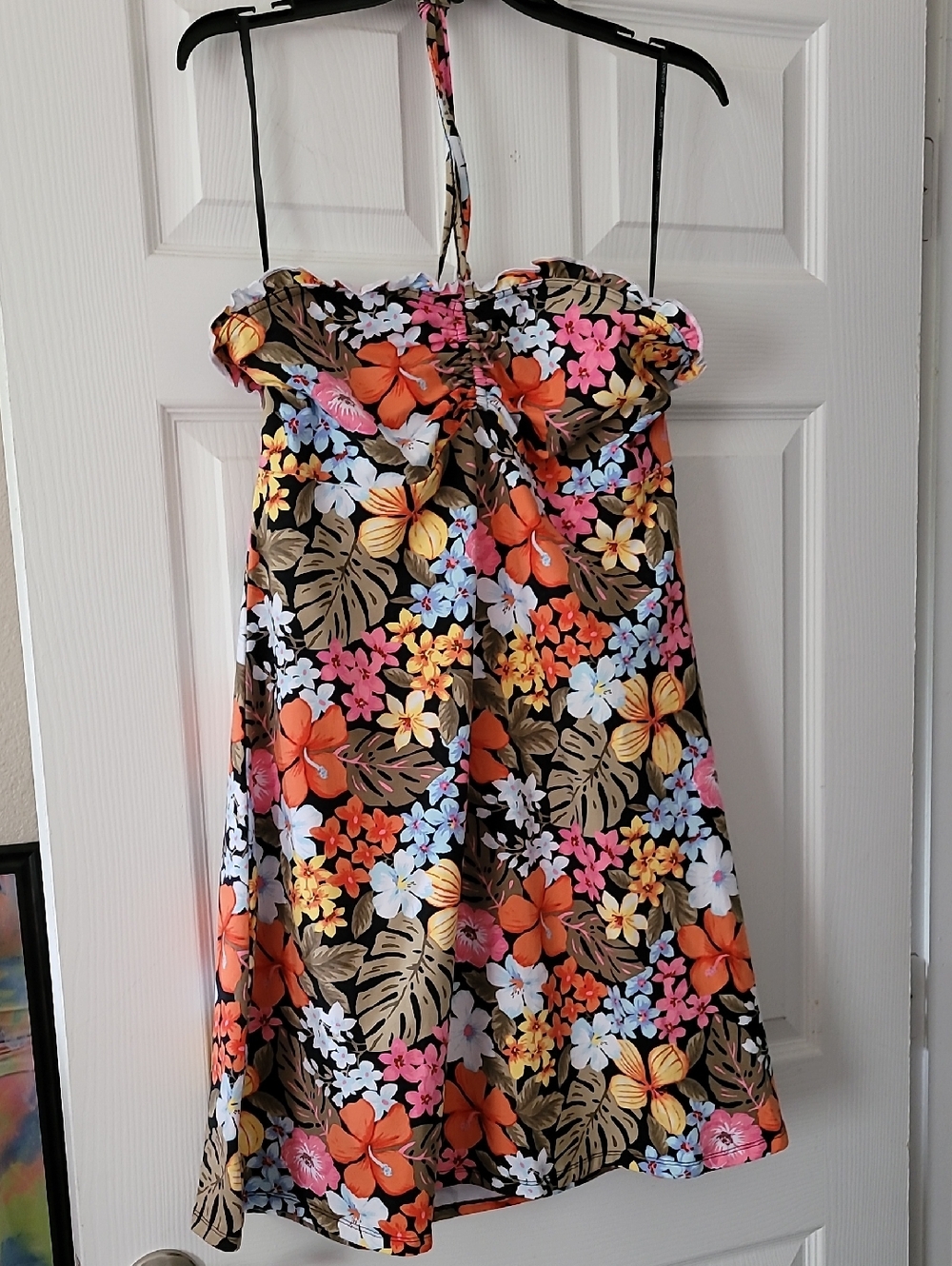Forever 21 Black Floral Halter Dress with Orange, Pink and Yellow Blooms